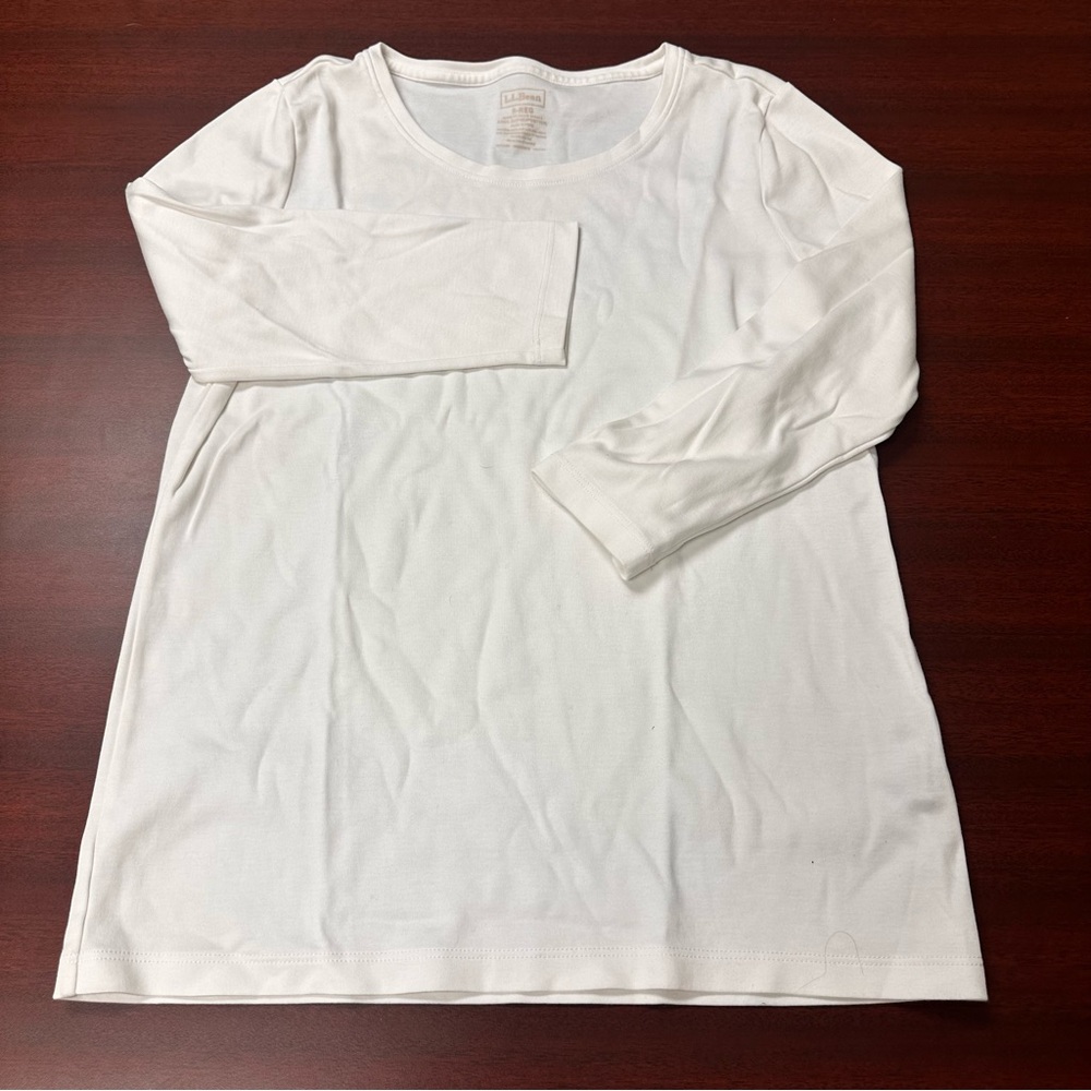 L.L. Bean Cream Long Sleeve Shirt Supima Cotton Womens Size S Reg. White soft